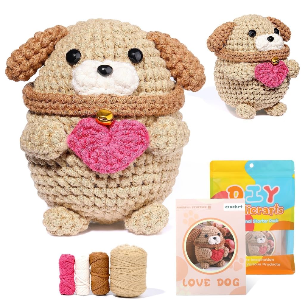 2 Sets Puppy Crochet Kits for Beginner DIY Crochet Starter with Yarn, Crochet Hook, Needle, Knitting Marker, Instruction