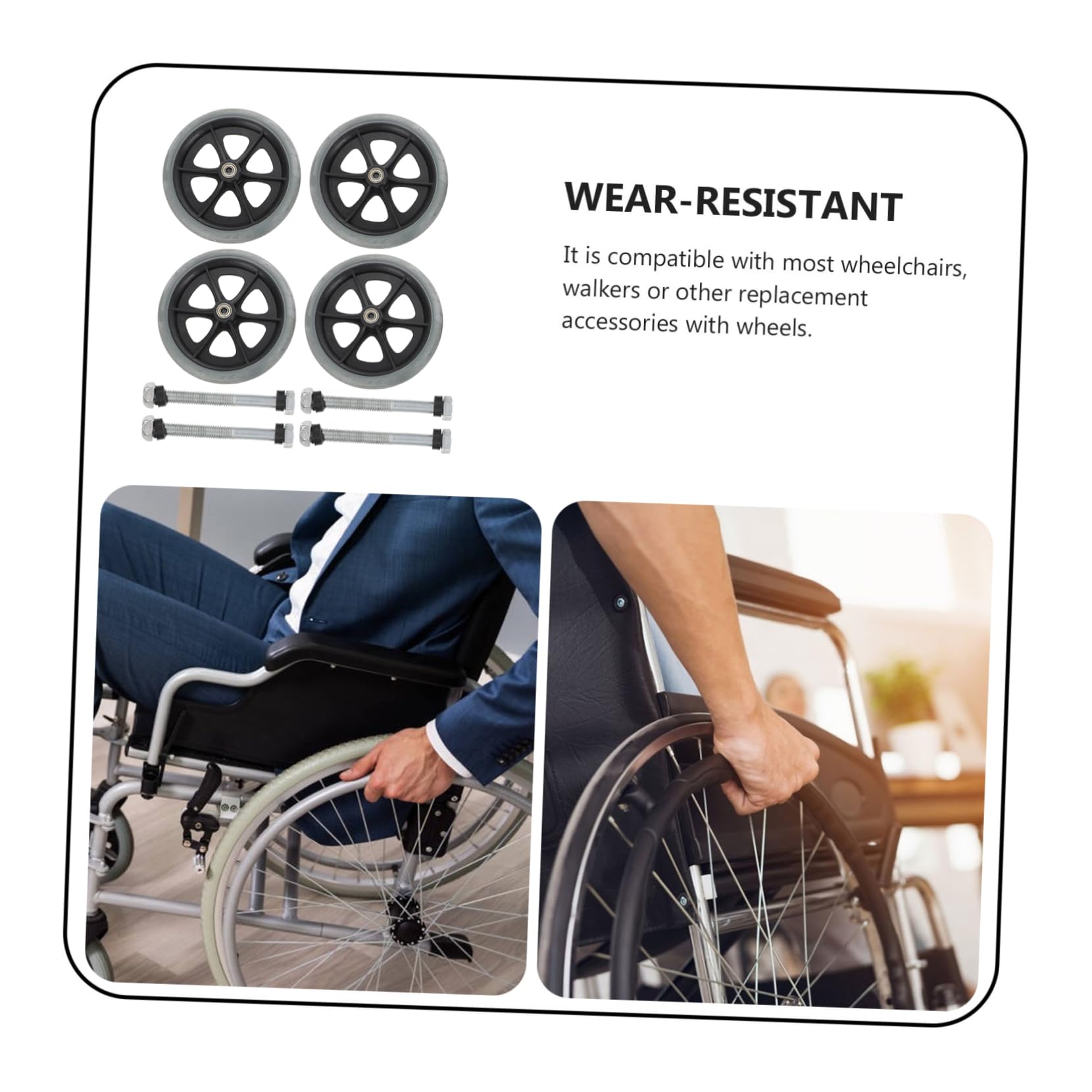 Ruedas de Repuesto para Silla de Ruedas Delanteras 4 Piezas | Abs Pvc Acero, Rodaje Silencioso y Resistente al Desgaste, Uso Interior y Exterior