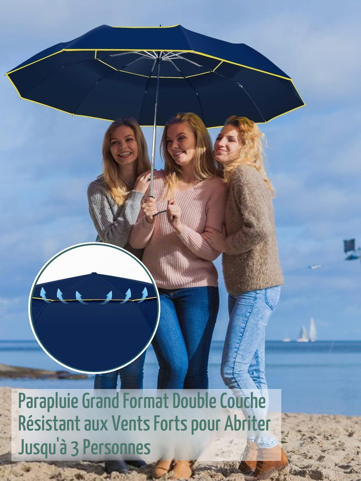 Kalolary Parapluie de golf de 157,5 cm, ouverture automatique, coupe-vent, grand auvent double, parapluie pliable de voyage solide et surdimensionné