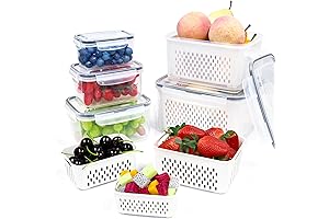 Fruit & Vegetable Wash Containers - Reusable Produce Keepers for Fridge with Removable Drainage Tray