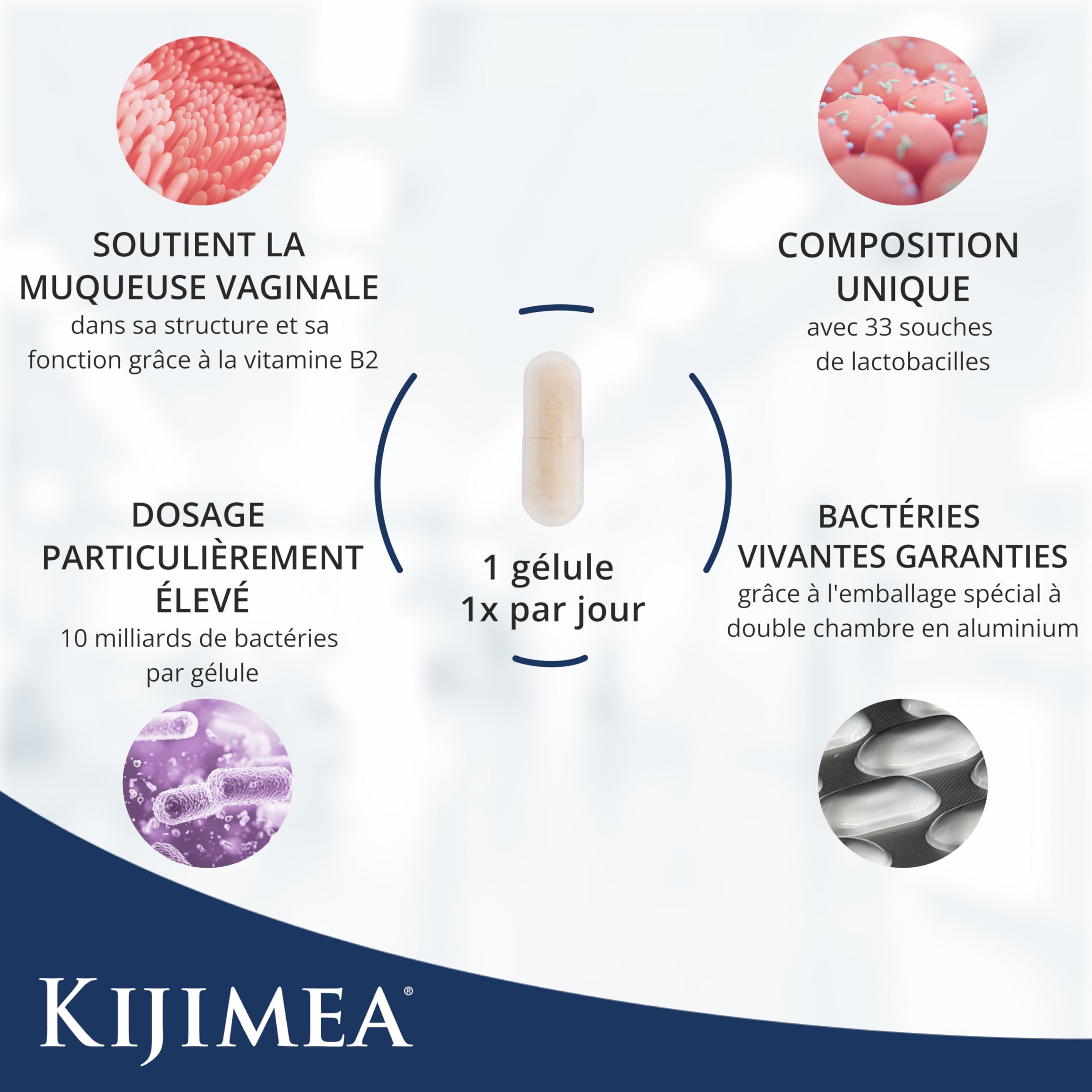 Kijimea FloraCare – inspiré par le microbiome vaginal naturel | 33 souches spécifiques de lactobacilles,à une dose particulièrement élevée + vitamines B2, B3, B7 et zinc - 28 gélules