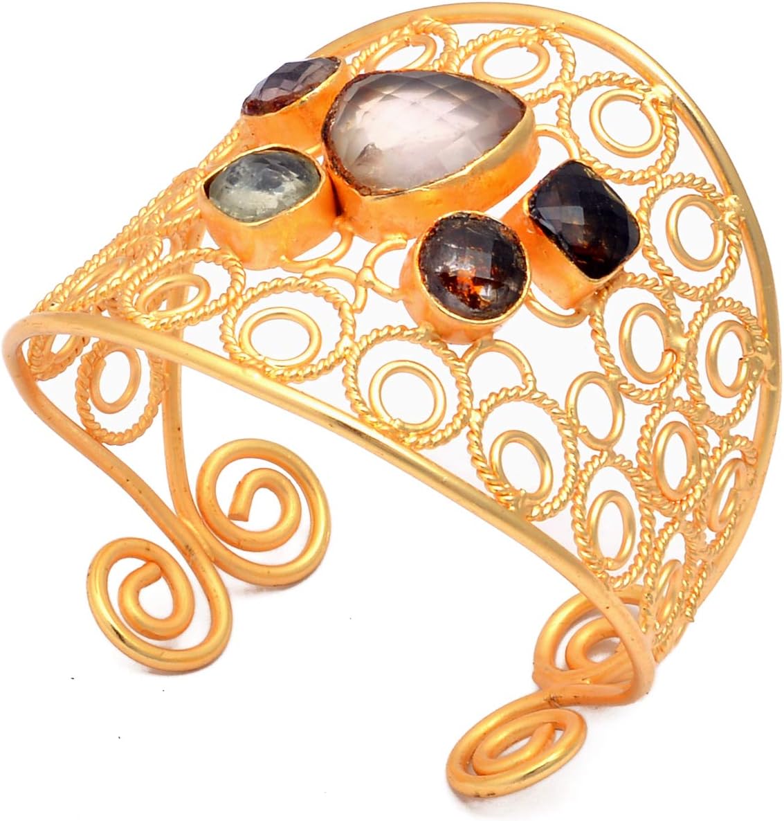 Handmade Design Smoky Quartz Smoky Quartz Gemstone Yellow Gold Plated Cuff Bracelet