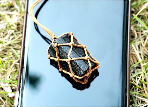 Miniatura 4 de 2 piezas de collar de cristal de turmalina negro natural trenzado a mano chakra collar colgante para hombres y mujeres