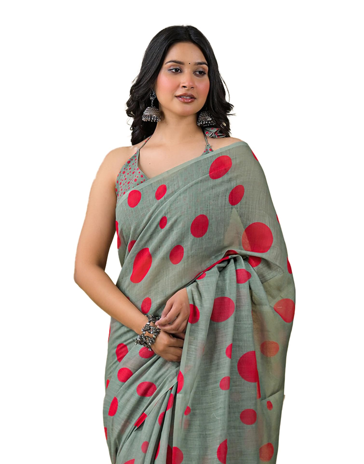 siril Women's Cotton Linen Printed Saree with Unstitched Blouse Piece-picture-15