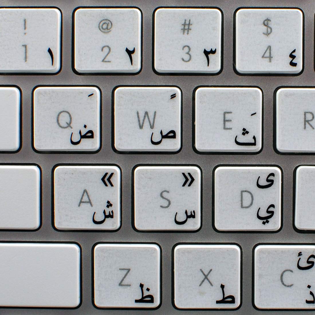 Arabic Keyboard Decals with Blue, Black, RED, Orange OR White Lettering ON Transparent Background for Desktop, Laptop and Notebook (Black) Work with