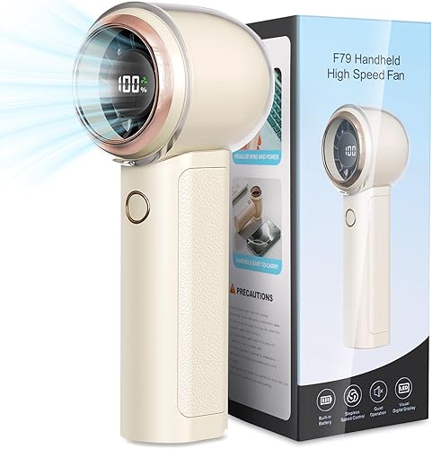 Ventilador turbo portátil de mano, ventilador de mano de 1 a 100 velocidades con tecnología Air Turbo y pantalla digital, recargable de 13000 RPM