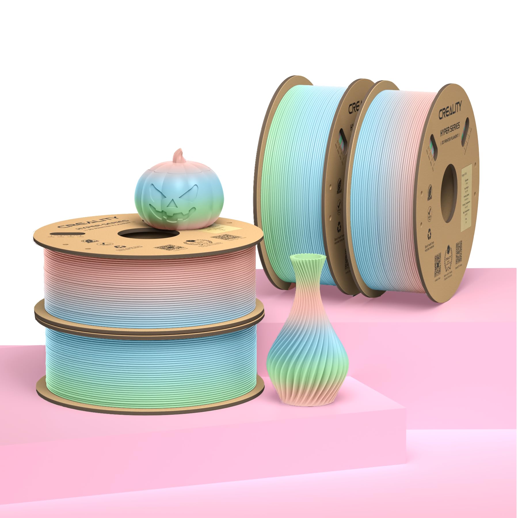 Creality Hyper PLA Filament Arcobaleno 4KG, Filamento Per Stampanti 3D per La Stampa Ad Alta Velocità, Durevole e Liscio, Prestazioni Di Overhang Accuratezza Dimensionale +/-0,03mm, 4 Rotoli