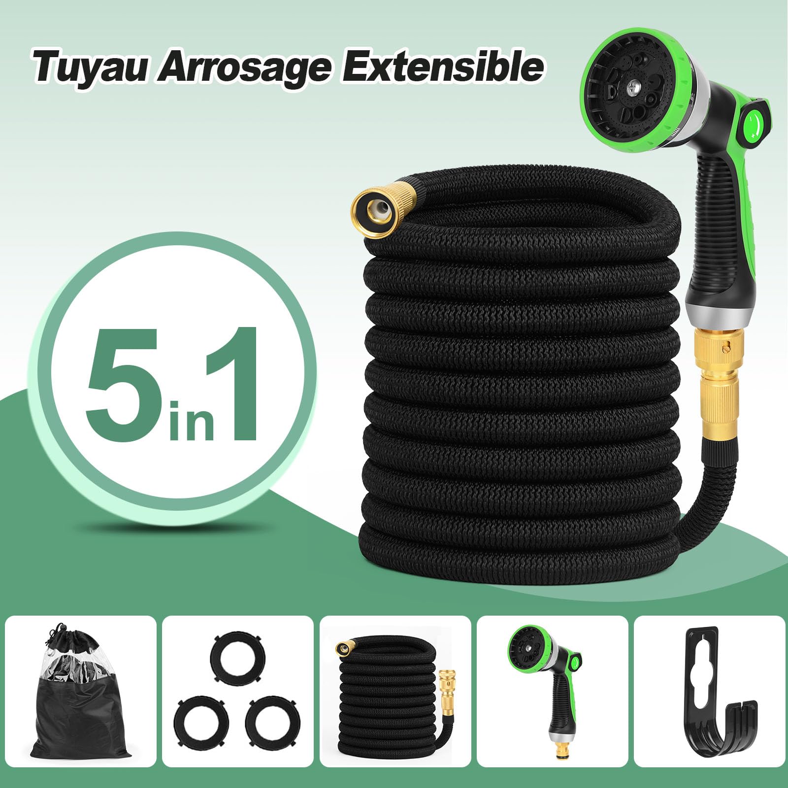 Tuyau d'arrosage Extensible 45M (3x15M) avec 10 Modèles de Pulvérisation Convient aux Robinets de 1/2" et 3/4" Raccords Tuyau flexible et léger pour Jardin, Arrosage, Nettoyage avec Sac de Rangement