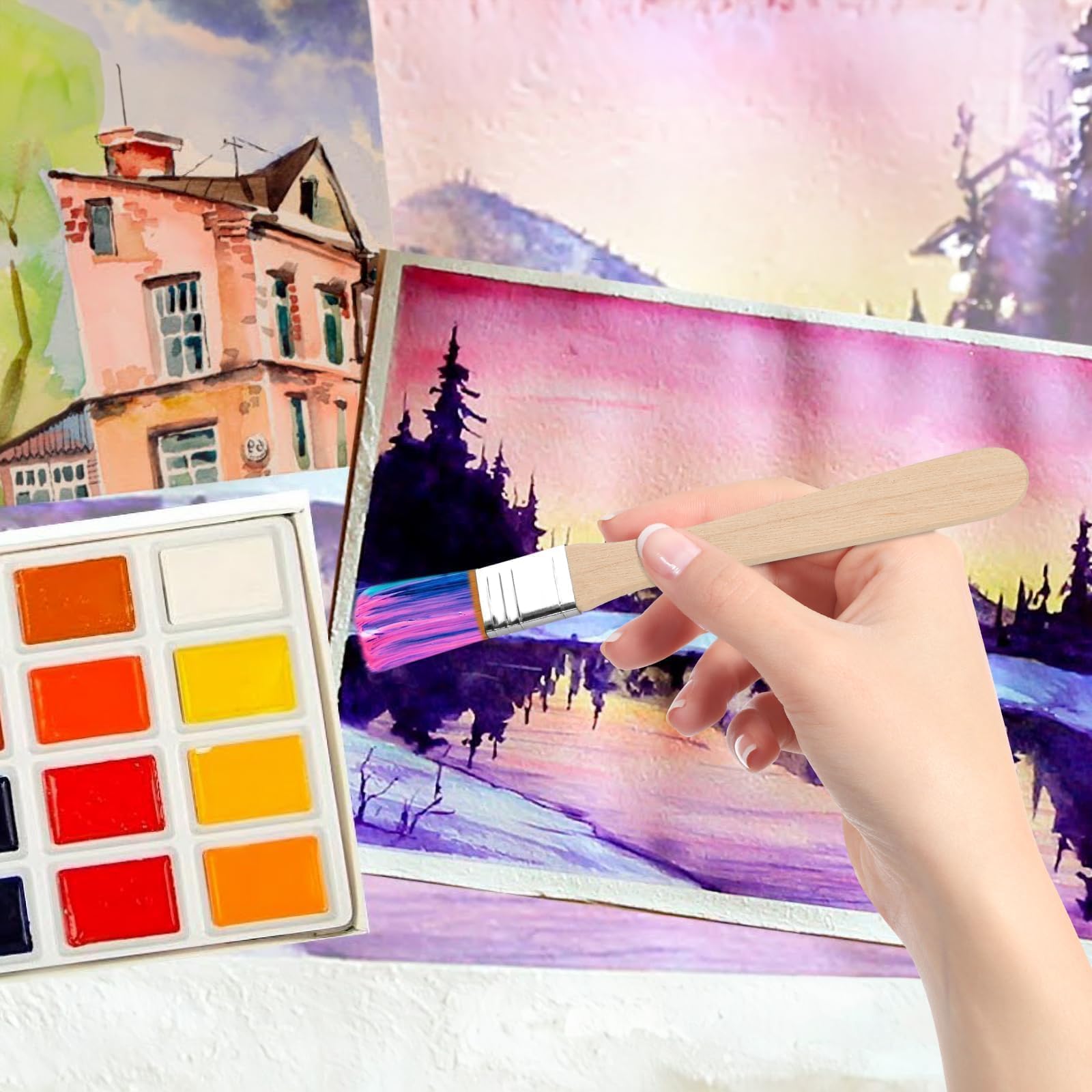 Set Of 40 Small Brushes, Bristle Brush Set, 13.5 Cm, Flat Brush, Paint - View #5