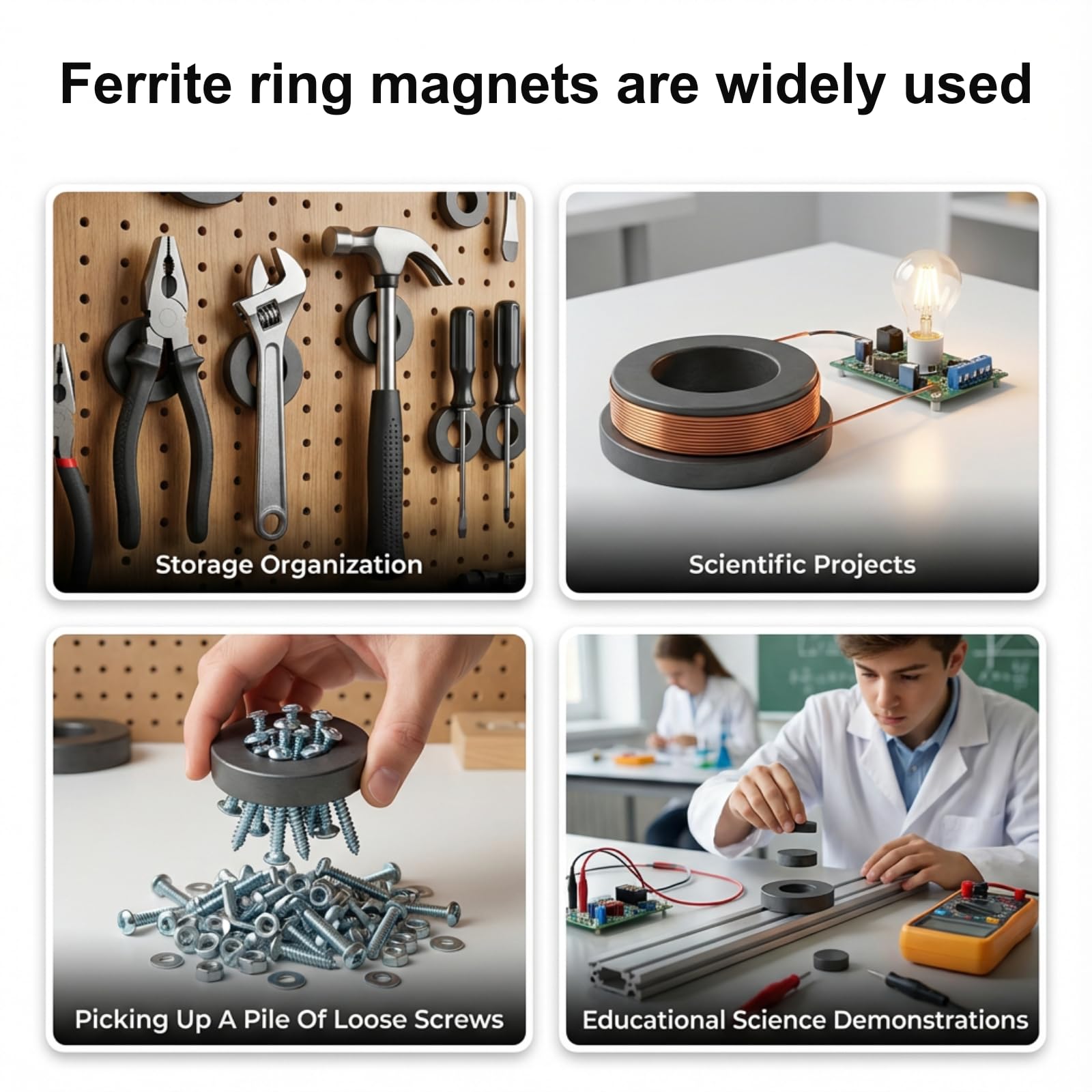 Large Round Magnets, Strong C8 Industrial Ceramic Ring Magnets (Ferrite), 2.4" OD x 1.3" ID x 0.4" Thick, for Science Projects & DIY Craft Making (4) — Amazon image 8