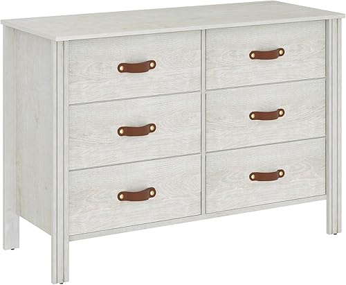 Miniatura 8 de WAMPAT Cómoda blanca para dormitorio, cómoda de madera con 6 cajones, cómoda para niños y cómoda, organizador de armario de almacenamiento clásico