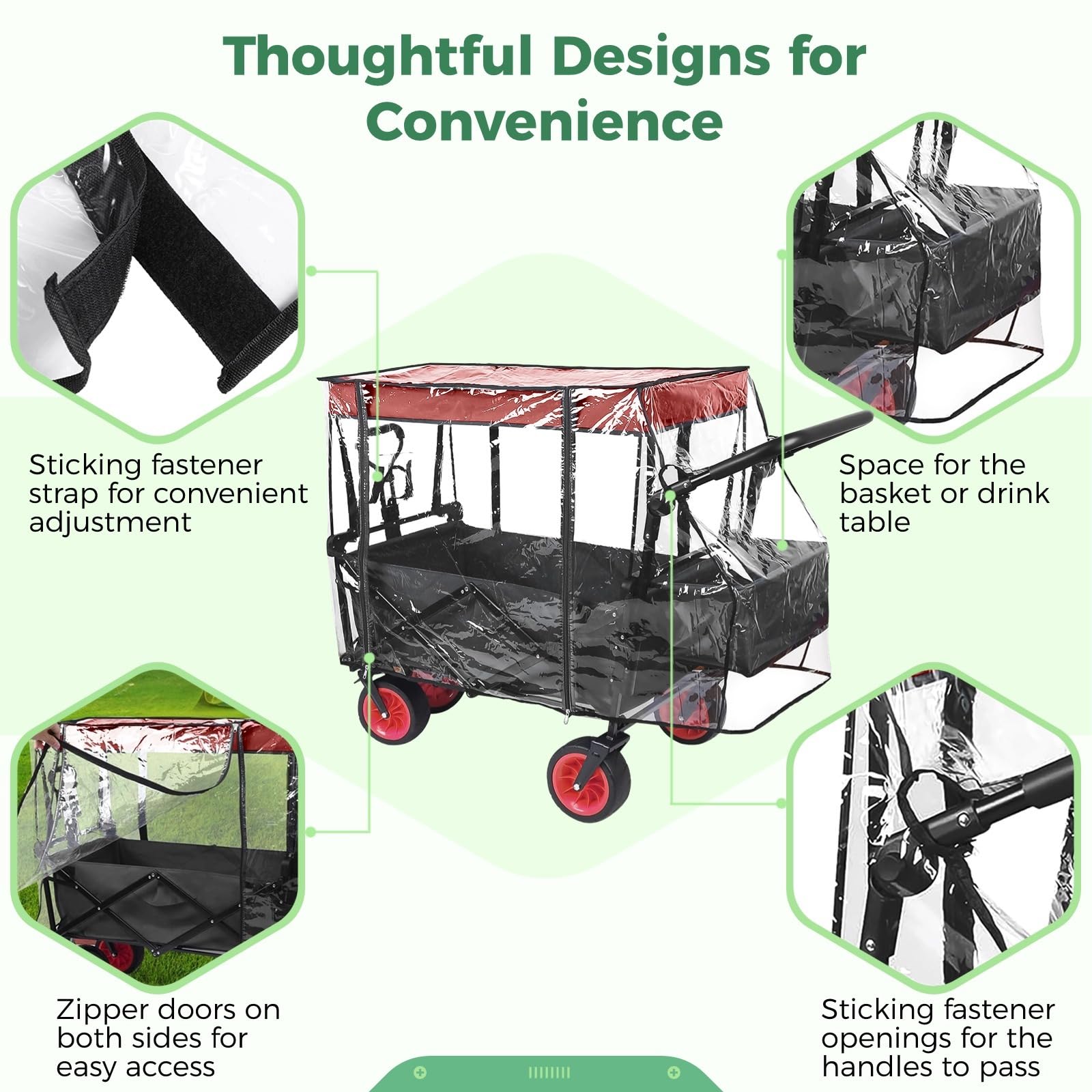 Tettoia trasparente Push-Pull Wagon, pieghevole pioggia e carrello da giardino Passeggino Carrello Antivento, Accessori Copertura Impermeabile Wagon Cover, Copertura Protettiva per