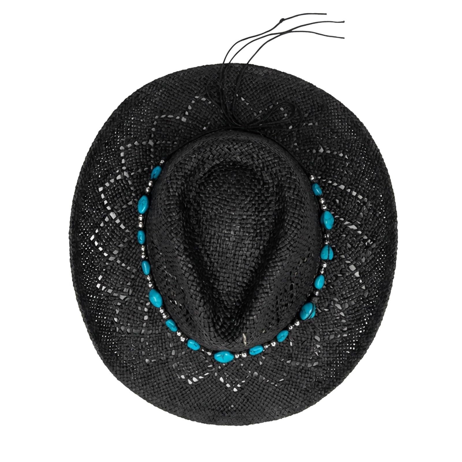 Chapeau de cowboy en paille pour femme - Chapeau de cowgirl western avec bordure en perles et bord malléable