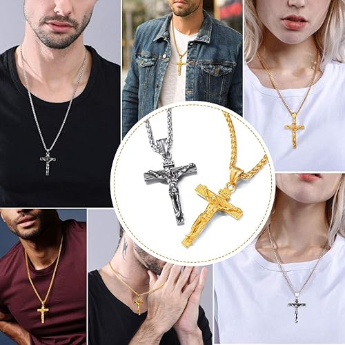 Miniatura 6 de ChainsPro Puede personalizar, collar con colgante de cruz de crucifijo, con cadena-22+2 pulgadas, acero inoxidablechapado en oro (enviar caja de