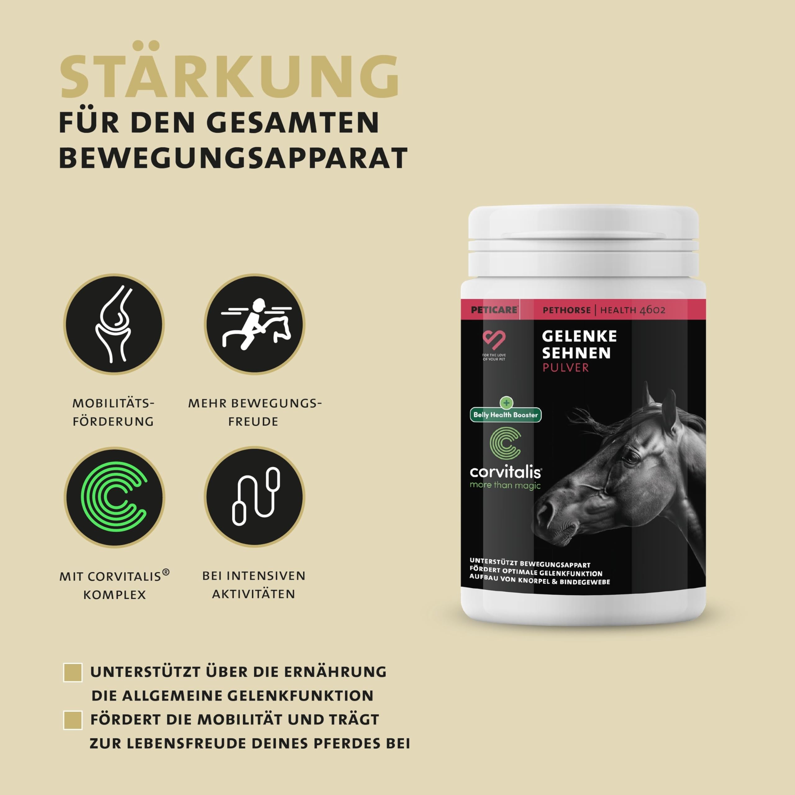 Peticare Gelenk-Kur Pulver für Pferde | Unterstützt Gelenke & Sehnen, Knorpel | Natürliche Inhaltsstoffe für alle Altersgruppen & Ponys | Mit MSM & Grünlippmuschel | petHorse Health 4602