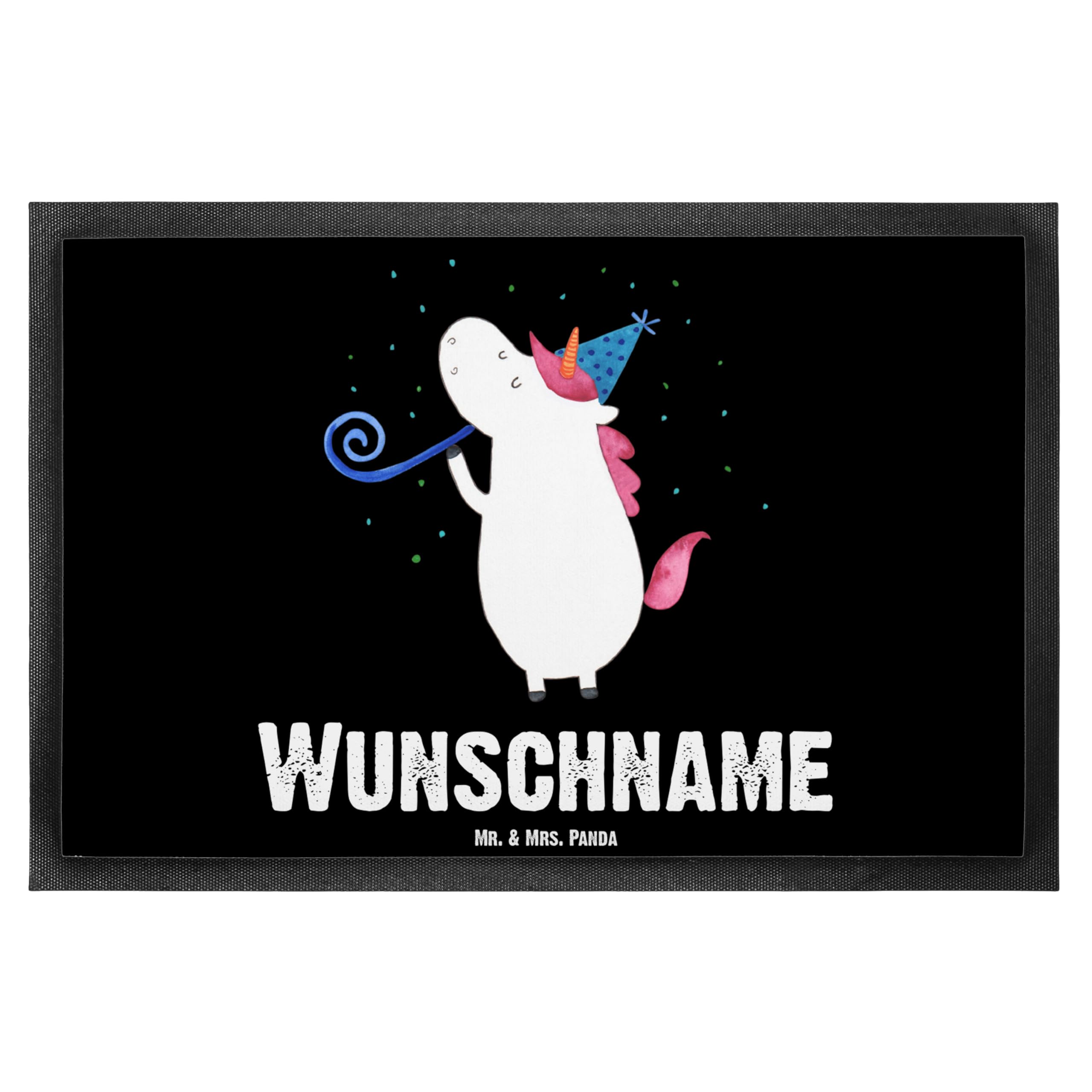 Mr. & Mrs. Panda Fußmatte selbst gestalten Einhorn Party 40 x 60 cm - Personalisierte Geschenke, Unicorn, Fussmatte personalisiert, Konfetti, Alkohol, personalisierbar, Disco, mit Namen, Individuelle