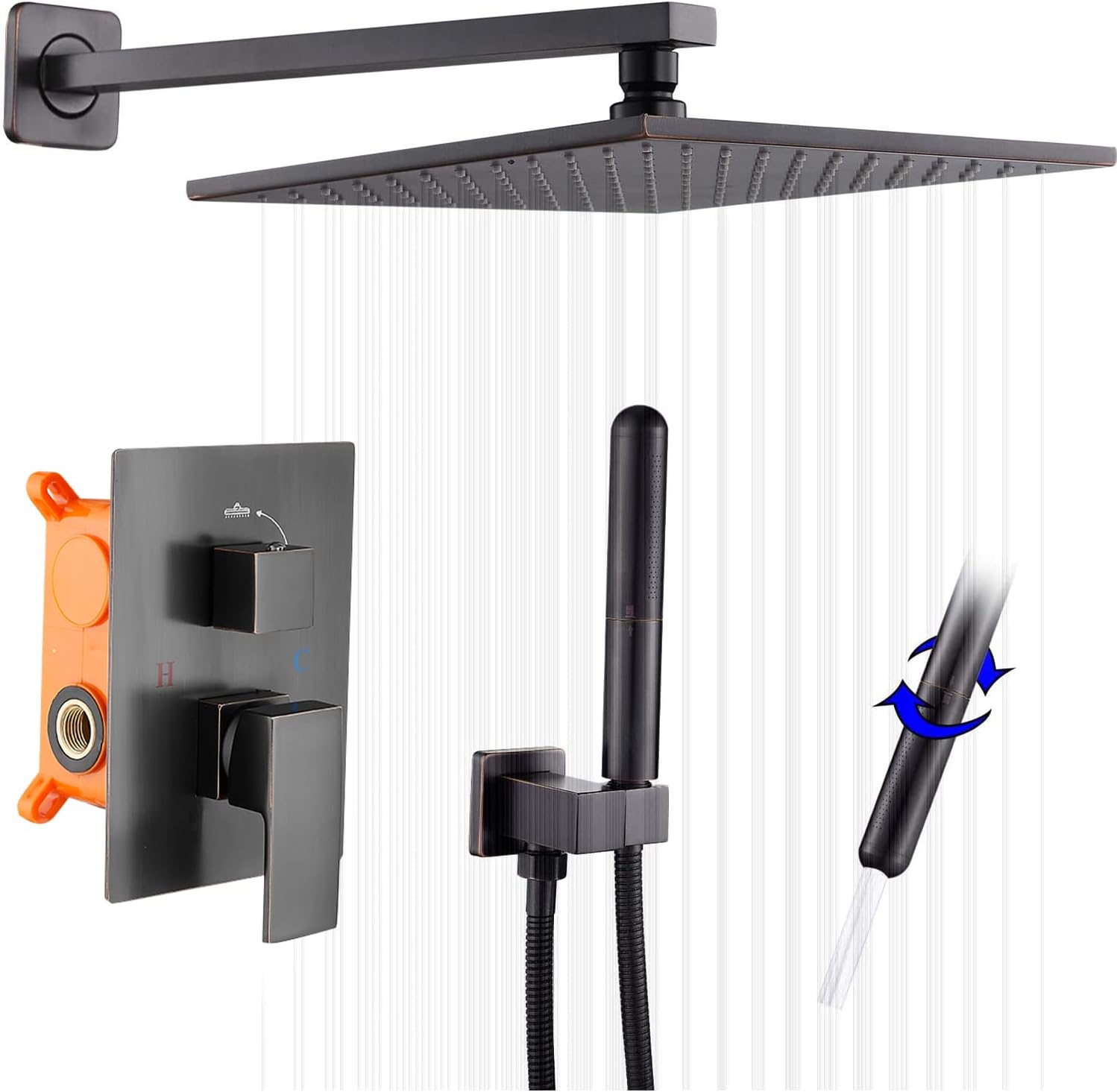 Oil Rubbed Bronze Shower Faucet GGStudy Shower Trim Kit with Rough-in Valve Shower Set Bath Rainfall Shower Faucet System 10inch Square Stainless Steel Metal Shower Heads with Handheld Spray Bronze