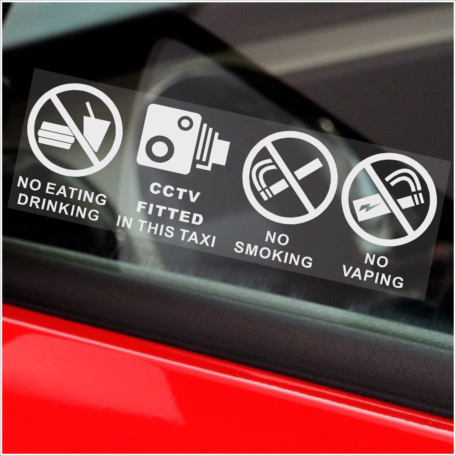 Platinum Place White On Cear 2 X T1 Stickers No Eating Drinking Smoking Vaping Signs Cctv Fitted Taxi Security Vehicle Protection Health And Safety Window Minicab Minibus Cab Van Bus Truck Notice 150X50mm White On Clear