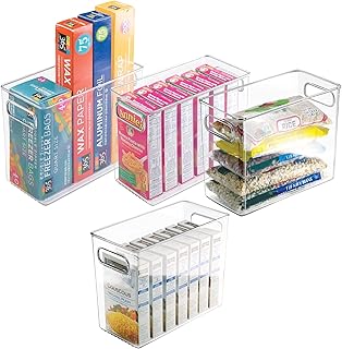 mDesign boîte alimentaire pour réfrigérateur ou congélateur (lot de 4) – bac alimentaire en plastique sans BPA pour snacks, café, etc. – organiseur frigo avec poignées intégrées – transparent