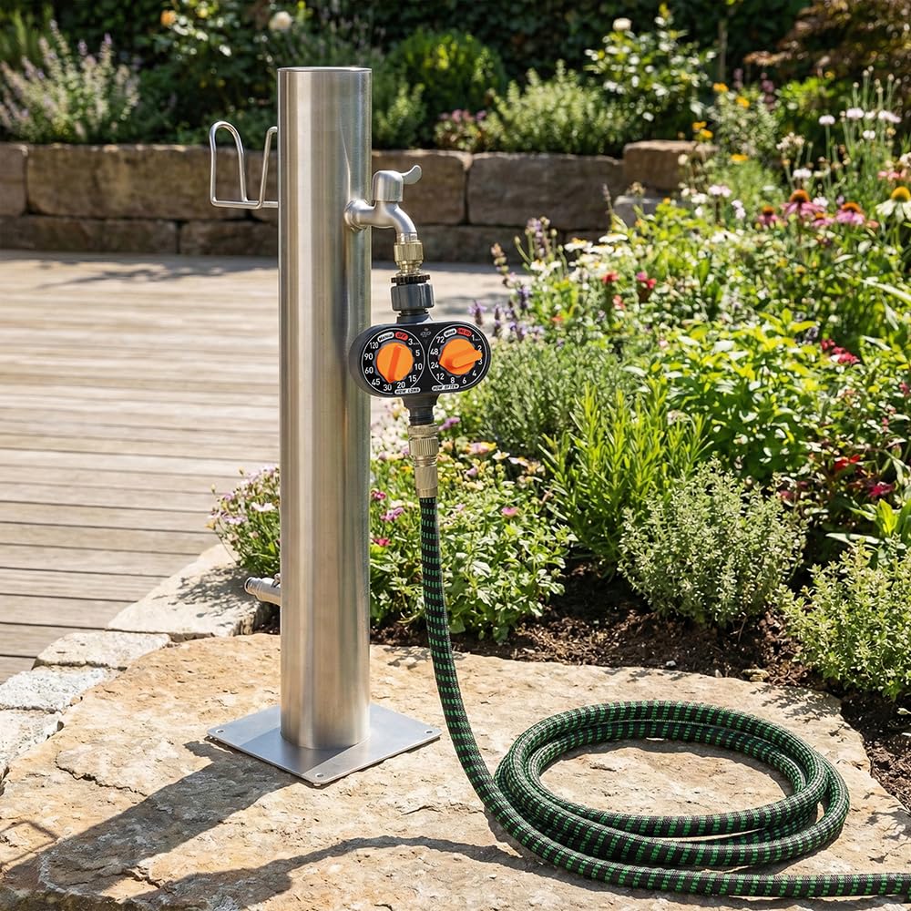 Elektronischer Bewässerungstimer – Spritzwassergeschützt, einfache Bedienung, Flexible Intervalle für die Gartenbewässerung - Wasseruhr/Zeitschaltuhr