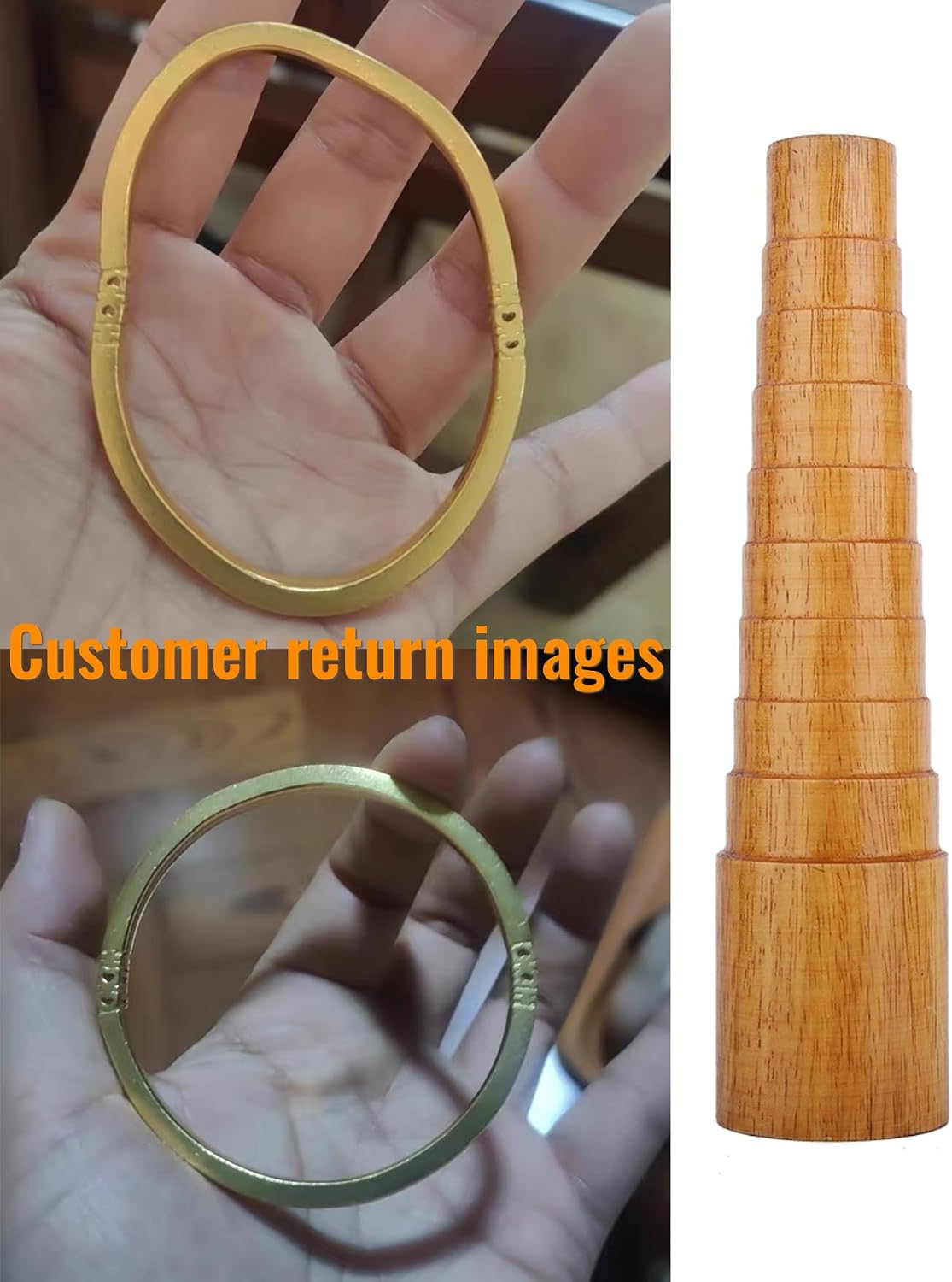 Hapivida Wooden Bracelet Mandrel Sizing Stick Jewelry Repair Tool with Slip Step Design, Solid Durable Wood Structure for Bangle Resizing and Deformation Fixing