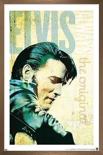Trends International Elvis Presley - Póster de pared original, 14.72 x 22.37 pulgadas, versión enmarcada en bronce