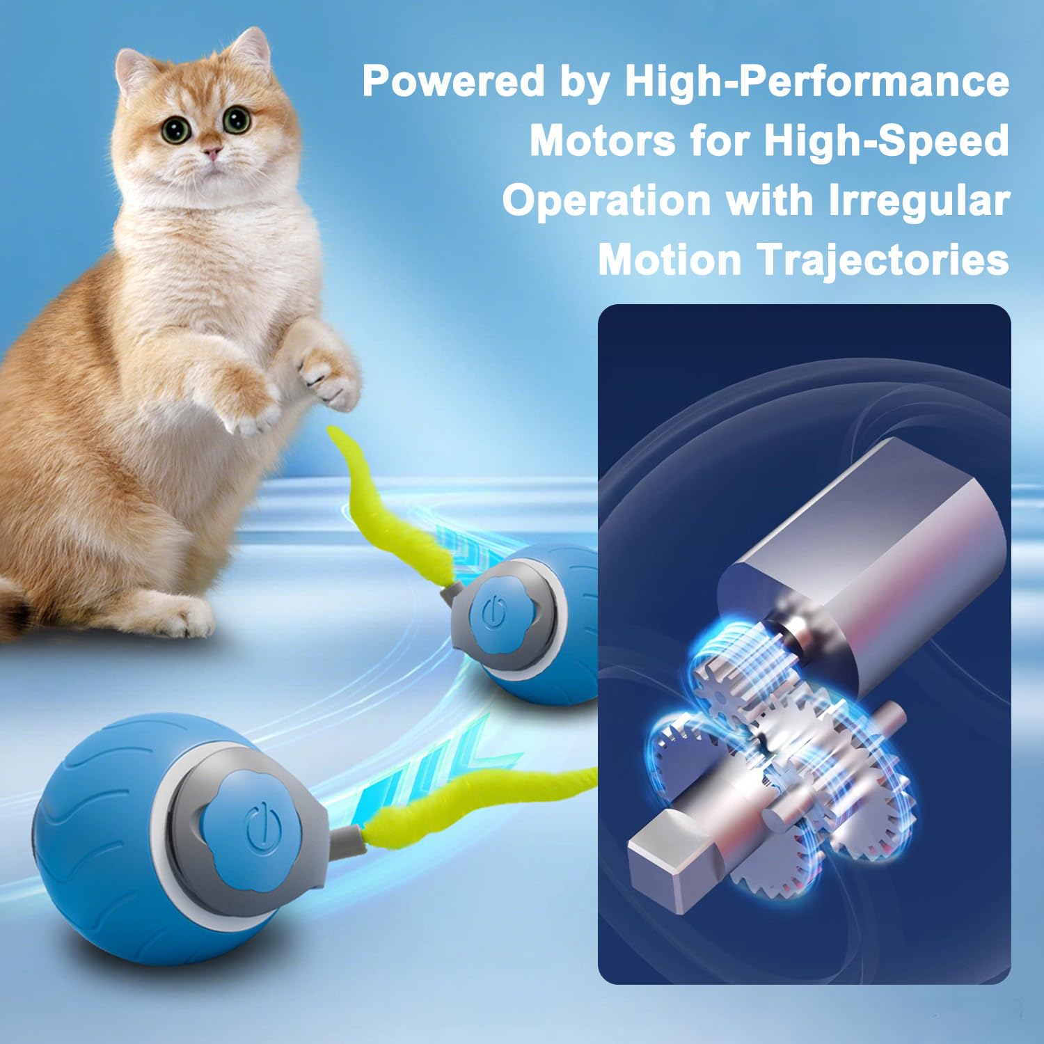 RUOVXWU Speedy Tail Cat Toy Interactive Electric Automatic Cat Toys USB Rechargeable Upgraded Three Mode Smart Irregular Moving Toy Smart Pet Toys Ball for Indoor Outdoor - Image 3