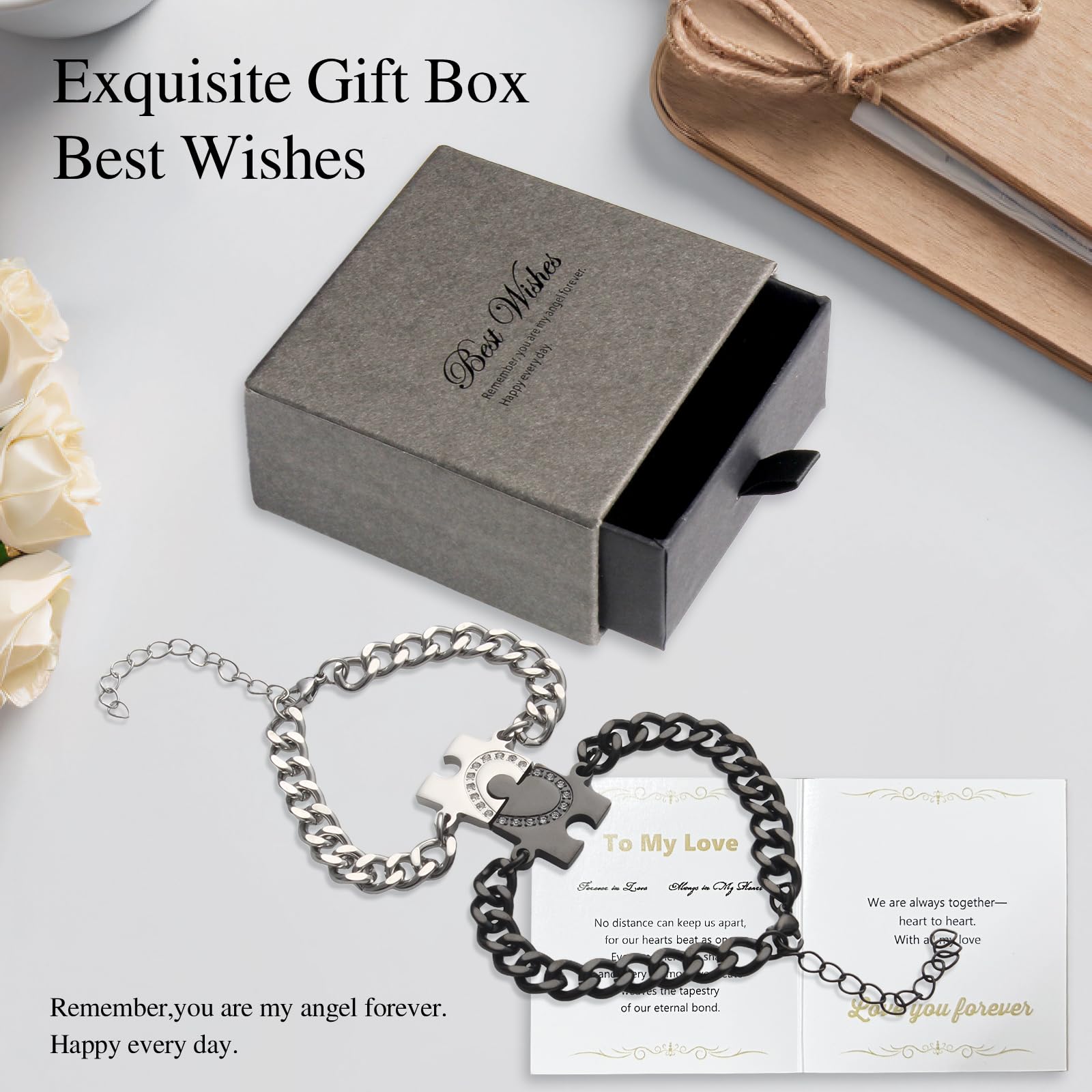 Pulseras a juego para parejas, pulseras de corazón de rompecabezas, regalos perfectos de aniversario y día de San Valentín para él y ella, símbolo de amor ideal para novio, novia, marido, esposa y 4