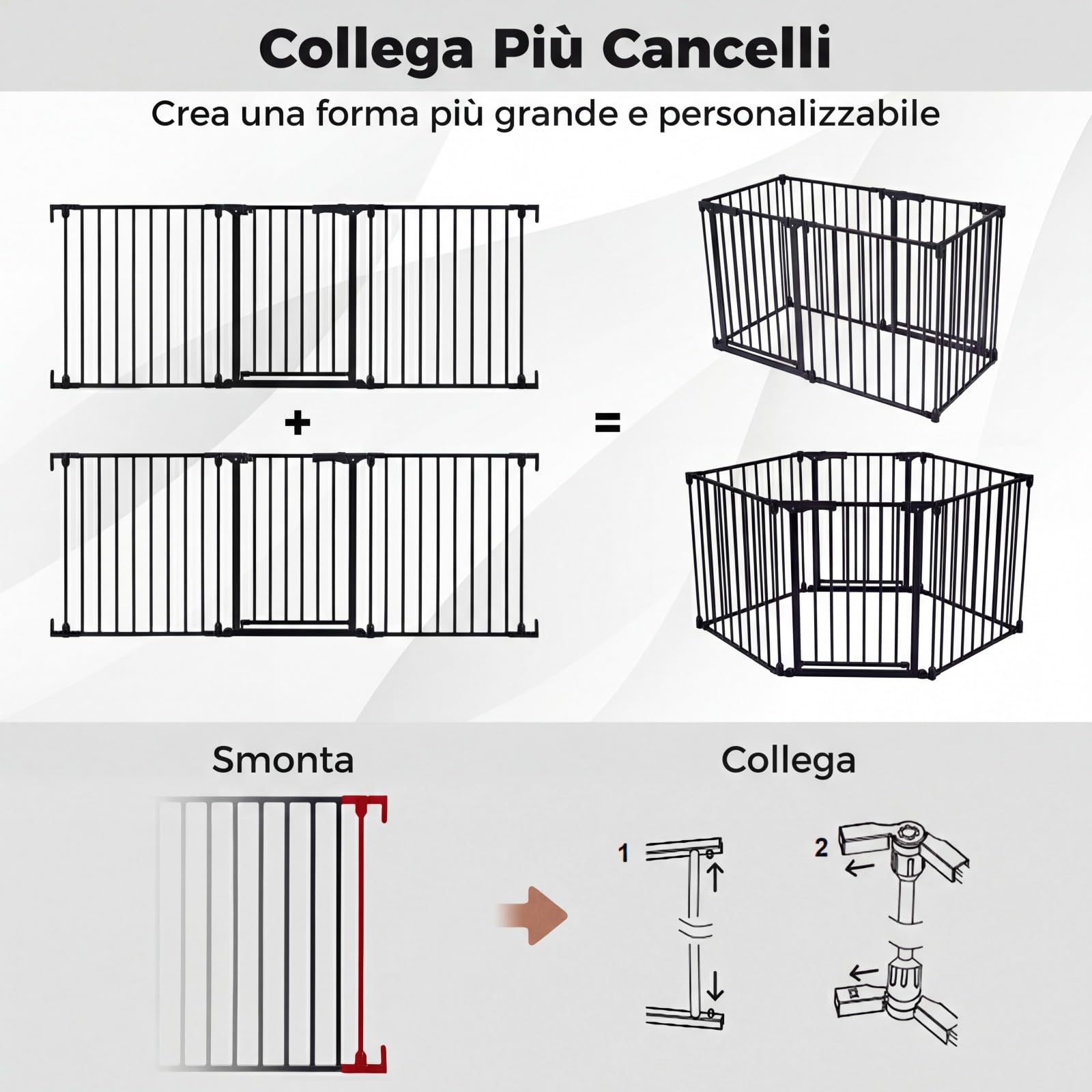 COSTWAY 198 cm Cancelletto a 3 Pannelli per Cani, Recinzione Pieghevole in Metallo con Doppia Chiusura, Apertura Bidirezionale Cancello per Bambini e Animali, Ideale per Scala e Camino (Nero)