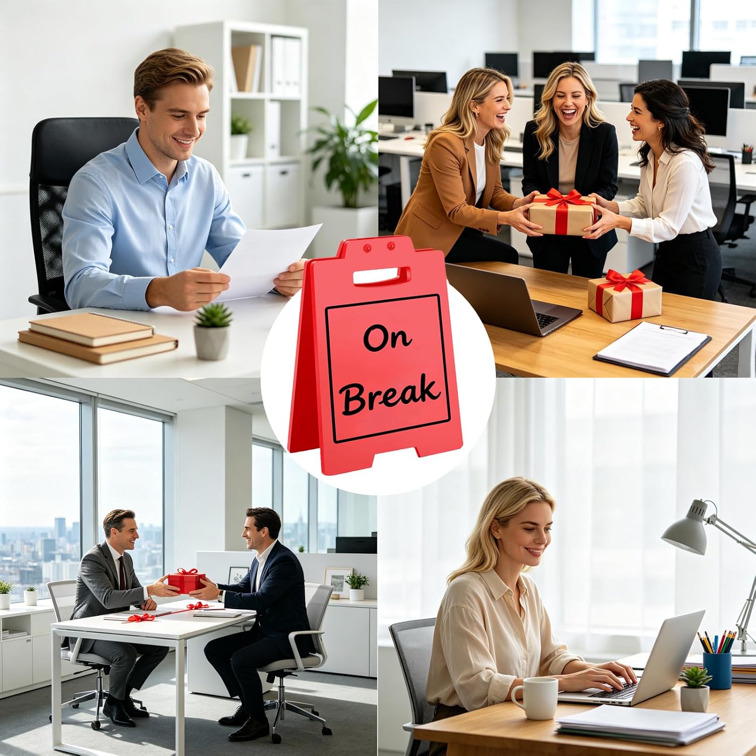 Funny Desk Sign, On Break Red Caution‑Style A‑Frame Tabletop Decor Sign, Novelty Office Desktop Stand‑Up Ornament for Cubicle Desk Workspace, Coworker Funny Gift image 5