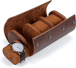 BAIGIO Boîte à montres cylindrique à 3 fentes Boîte à bijoux Boîte de rangement Boîte à montres Étui de voyage pour montres à roulettes Étui à montres vintage pour hommes et femmes