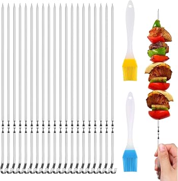 24 Pcs Metal Skewers Stainless Steel, 11.8  Metal Kebab Skewers | Metall Skewers for Kebabs, Reusable BBQ Grilling Sticks for Outdoor Barbecues and Family Gatherings