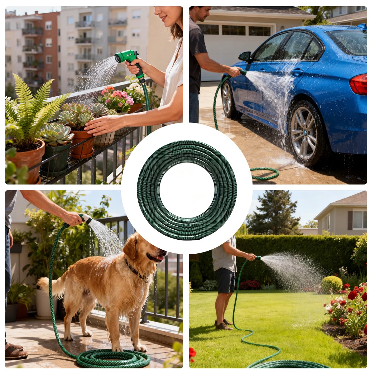 SET - Manguera de Jardín 30M 3/4" Reforzada con Triple Capa, con Conectores Rápidos, Adaptadores y Pistola de Riego, Resistente y Flexible