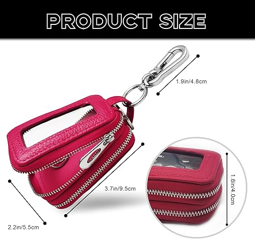 Miniatura 2 de Funda para llavero de automóvil, llave de protección de piel auténtica con doble cremallera, funda universal de alta calidad, gancho de metal y