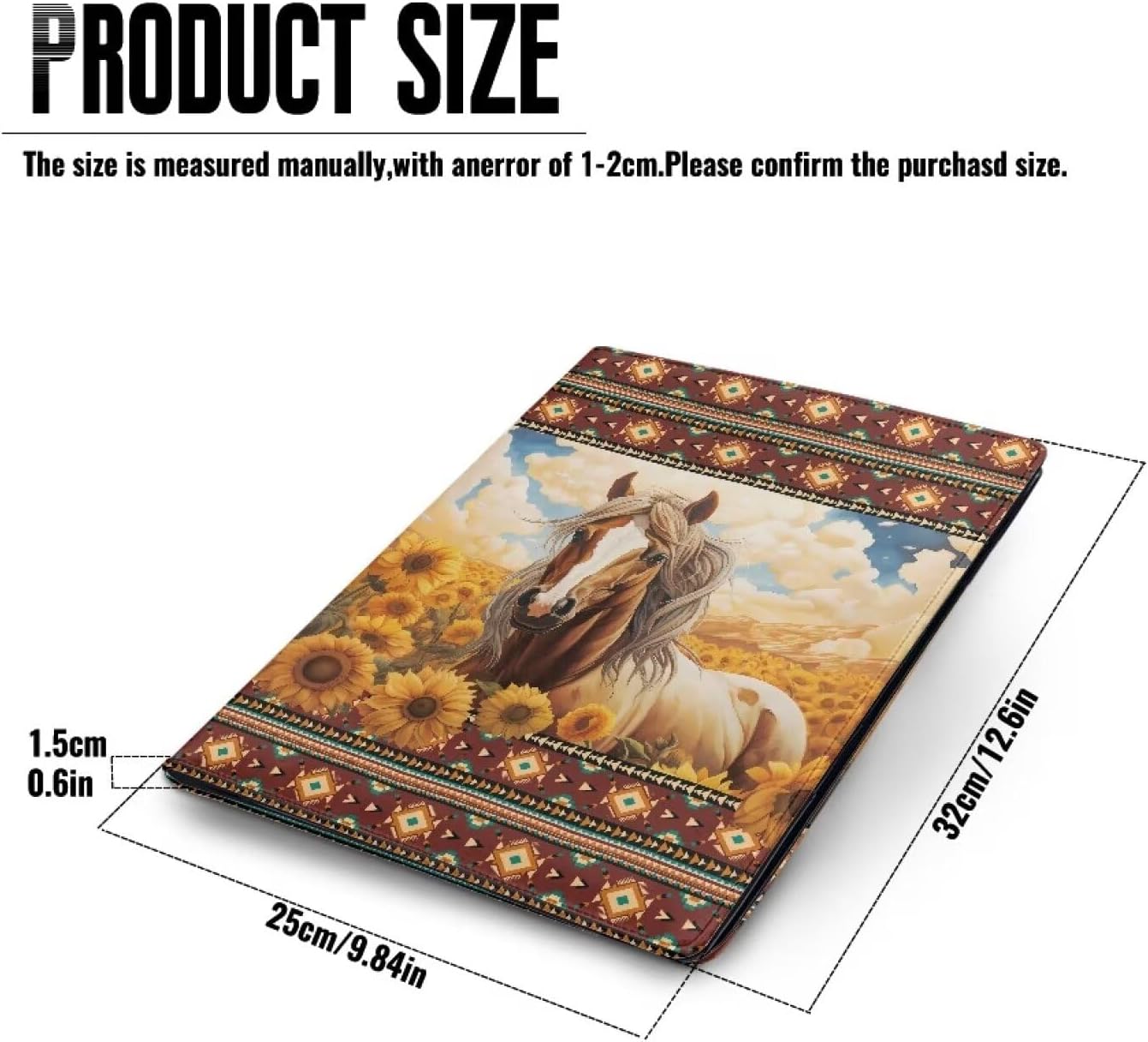 COEQINE Sunflower Horse Aztec Style Clipboard with Business Card Holder Notepad and Interior Storage Pockerm for Work,12x9 Inch