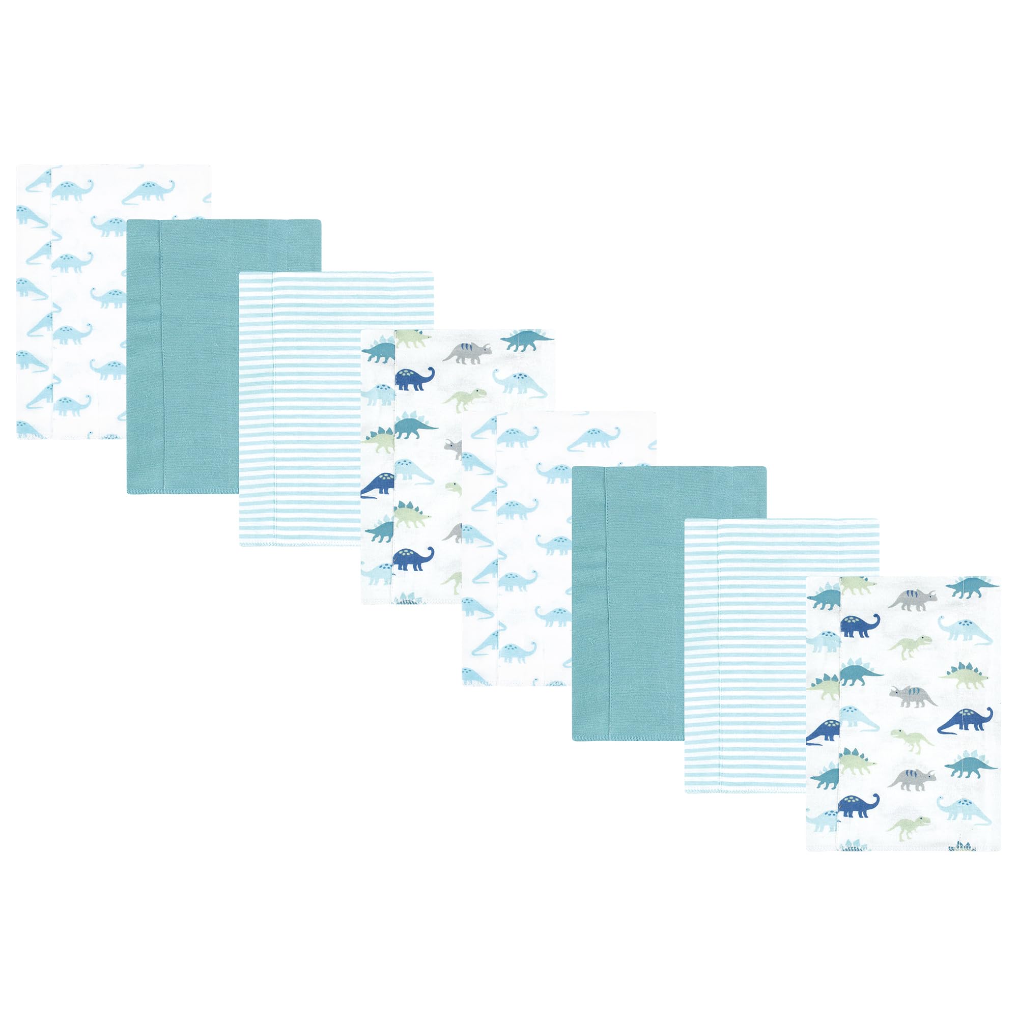 Hudson Baby Cotton Poly Flannel Burp Cloths Multipack, Soft Teal Dino 8-Pack, One Size