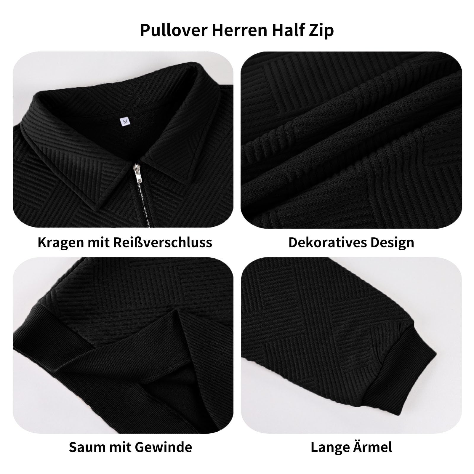 Pull Homme Hiver Zippé Sweat Shirt 1/4 Zip sans Capuche Polo Manches Longues Casual Sweatshirts M-3XL