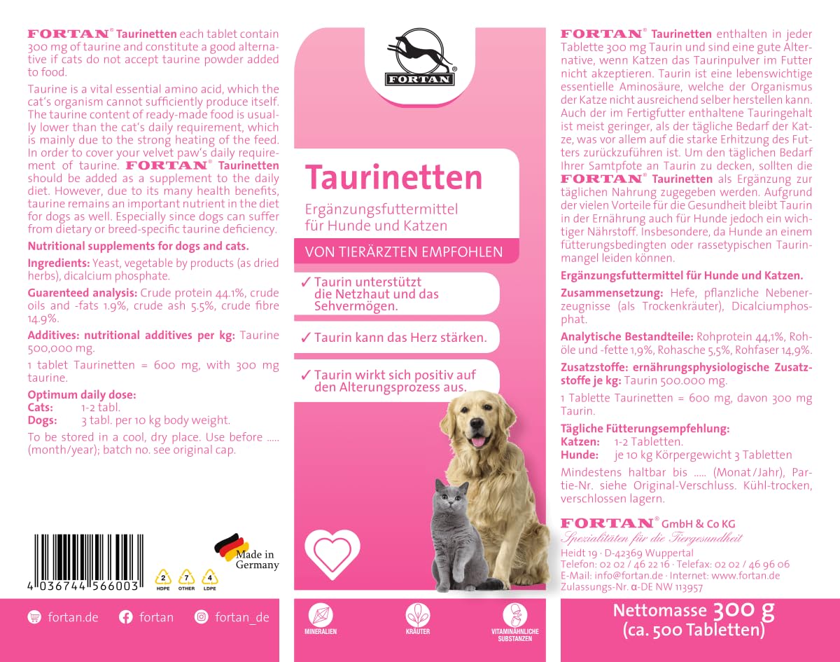 Fortan Taurinetten für Hunde und Katzen – Ergänzung zur täglichen Taurinversorgung