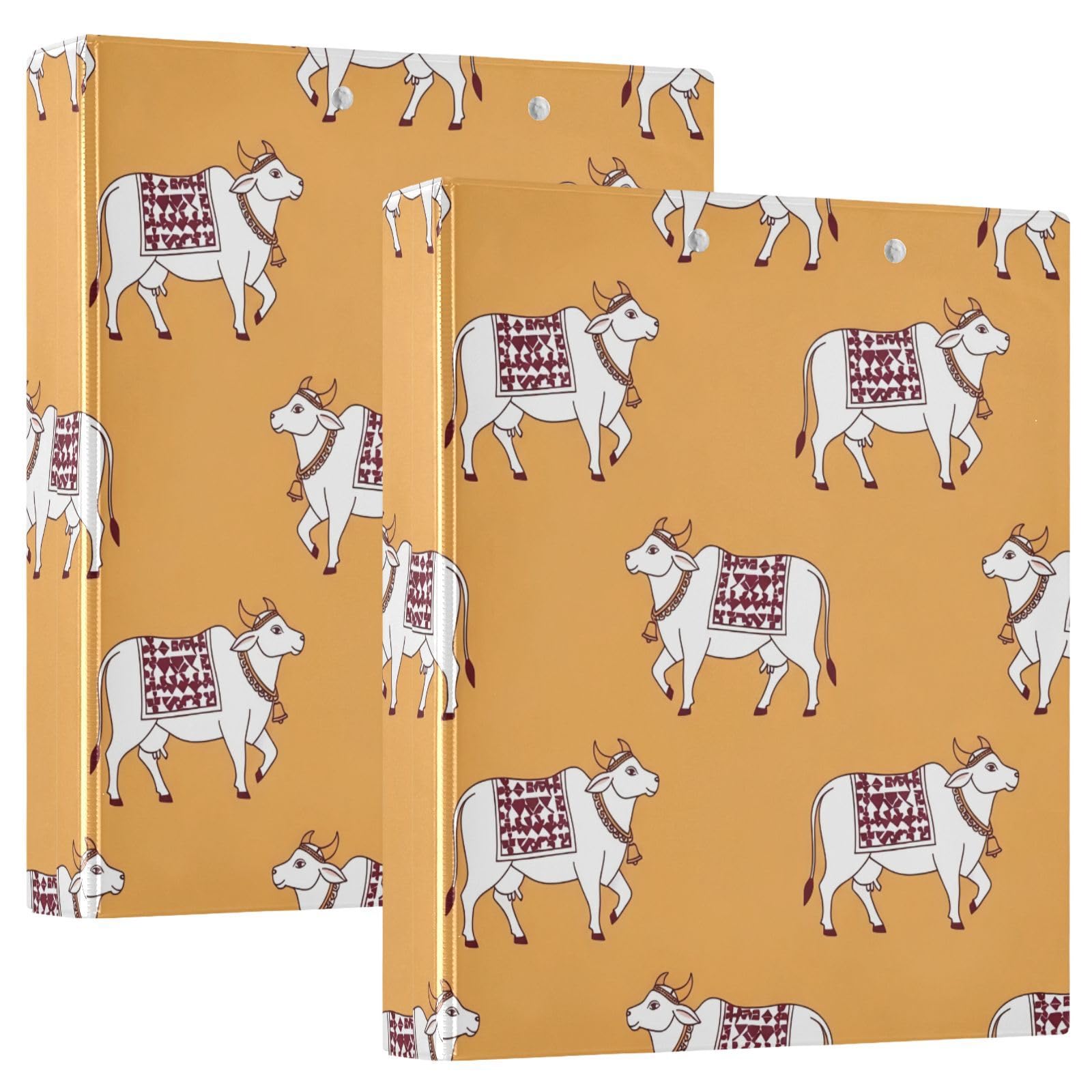 Raccoglitori ad anelli con 3 anelli, 3,8 cm, motivo mucche bianche, decorazione folk-art, con clip in metallo, formato A4, organizer per casa e ufficio, confezione da 2