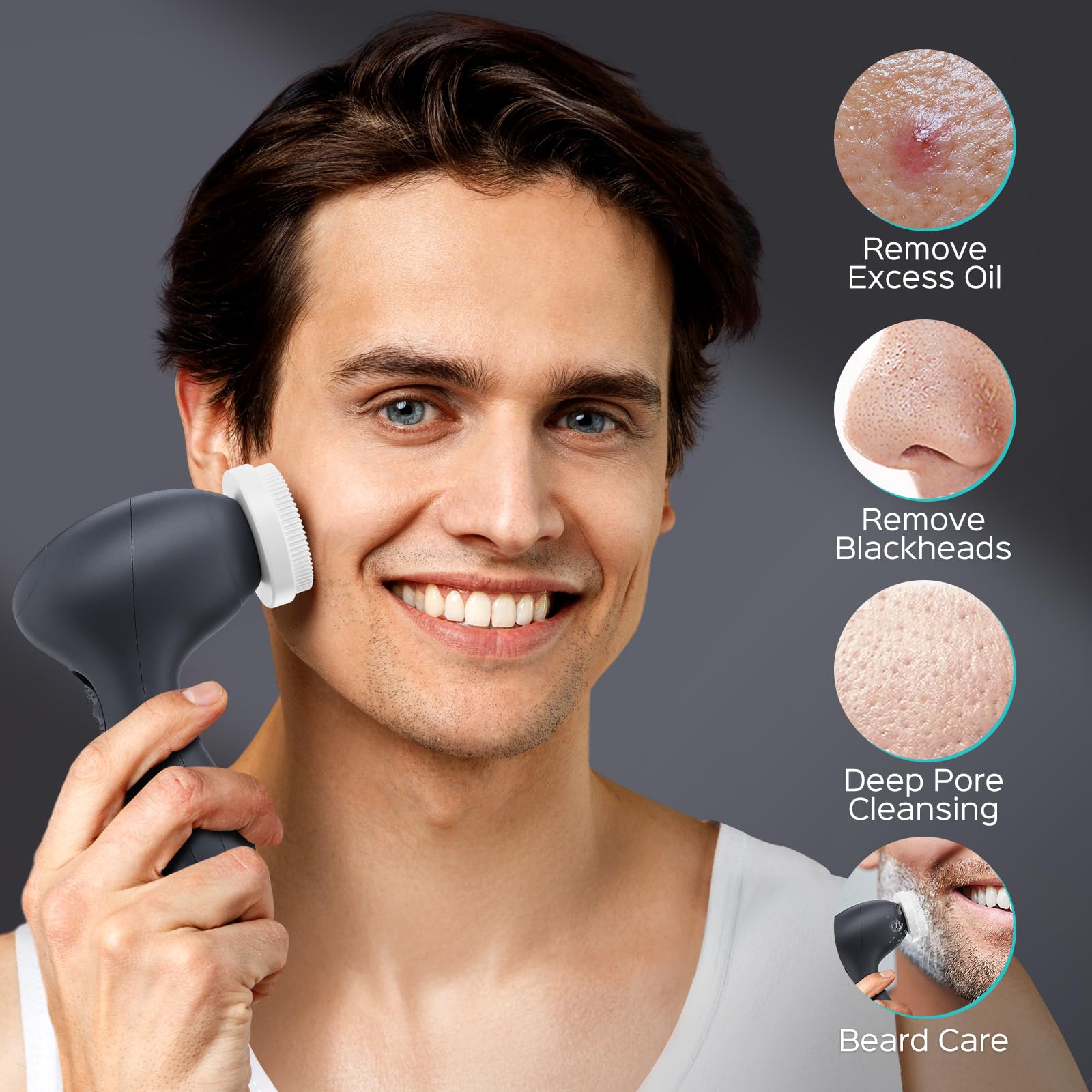 COSLUS Facial Cleansing Brush Face Scrubber, Standard Set, Light Grey view 2