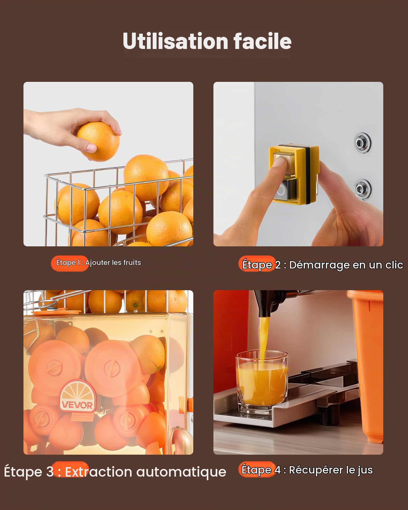 VEVOR Presse Agrumes Pro Extracteur de Jus Électrique 120 W avec Robinet, Pour Bar à Jus Restaurant Supermarché Primeur, Presse Orange Commercial, Rendement Élevé de 20 Oranges/min, Avec Bac à Écorces