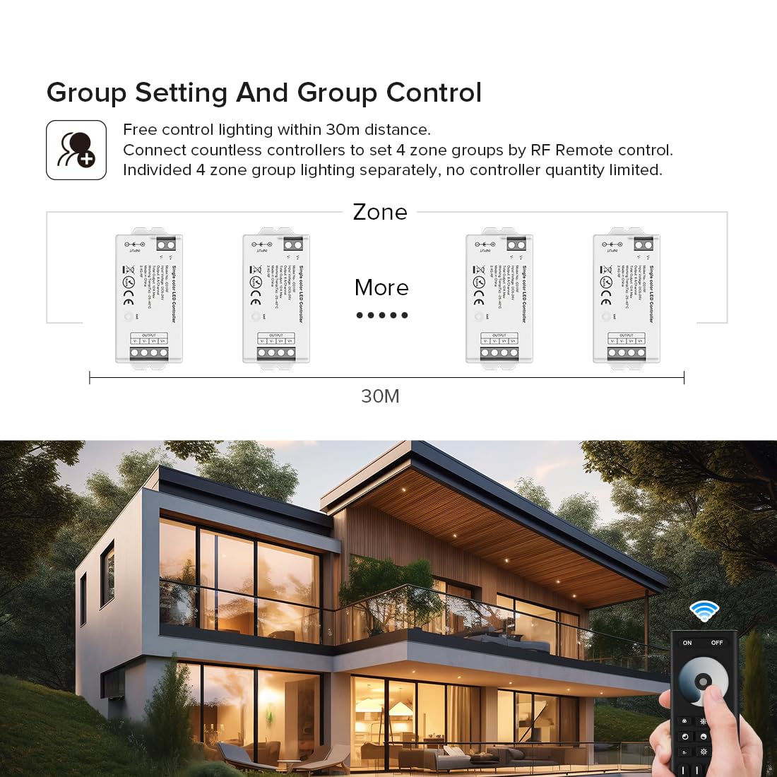 BTF-LIGHTING 5050SMD FCOB COB DIM Telecomando RF RC01RFB&C01RF Kit controller Controllo remoto wireless a 4 zone RF 2,4 GHz per strisce LED a 2 pin monocolore (+ V -V) DC5V DC12V DC24V