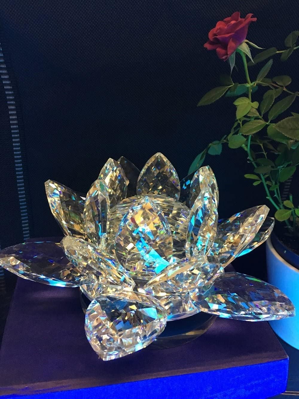 Crystal Glass Lotus Flower Ornaments Are A Wonderful Addition To Any Decor Design, Appearance, And Rich Symbolism Displayed Individually Or As Part Of A Collection Best Home Decoration (LARGE WHITE)
