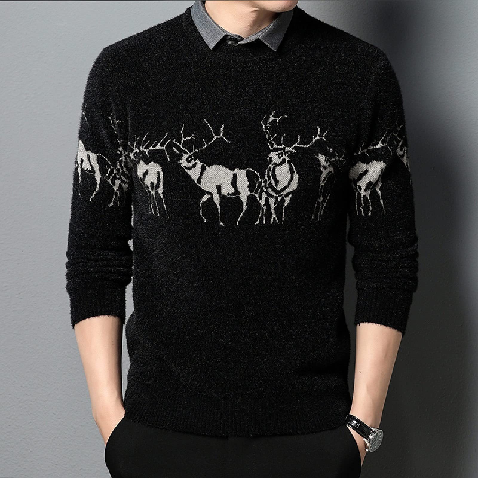 Pull chaud à col rond homme avec imprimé cerf classique pour offrir - 2