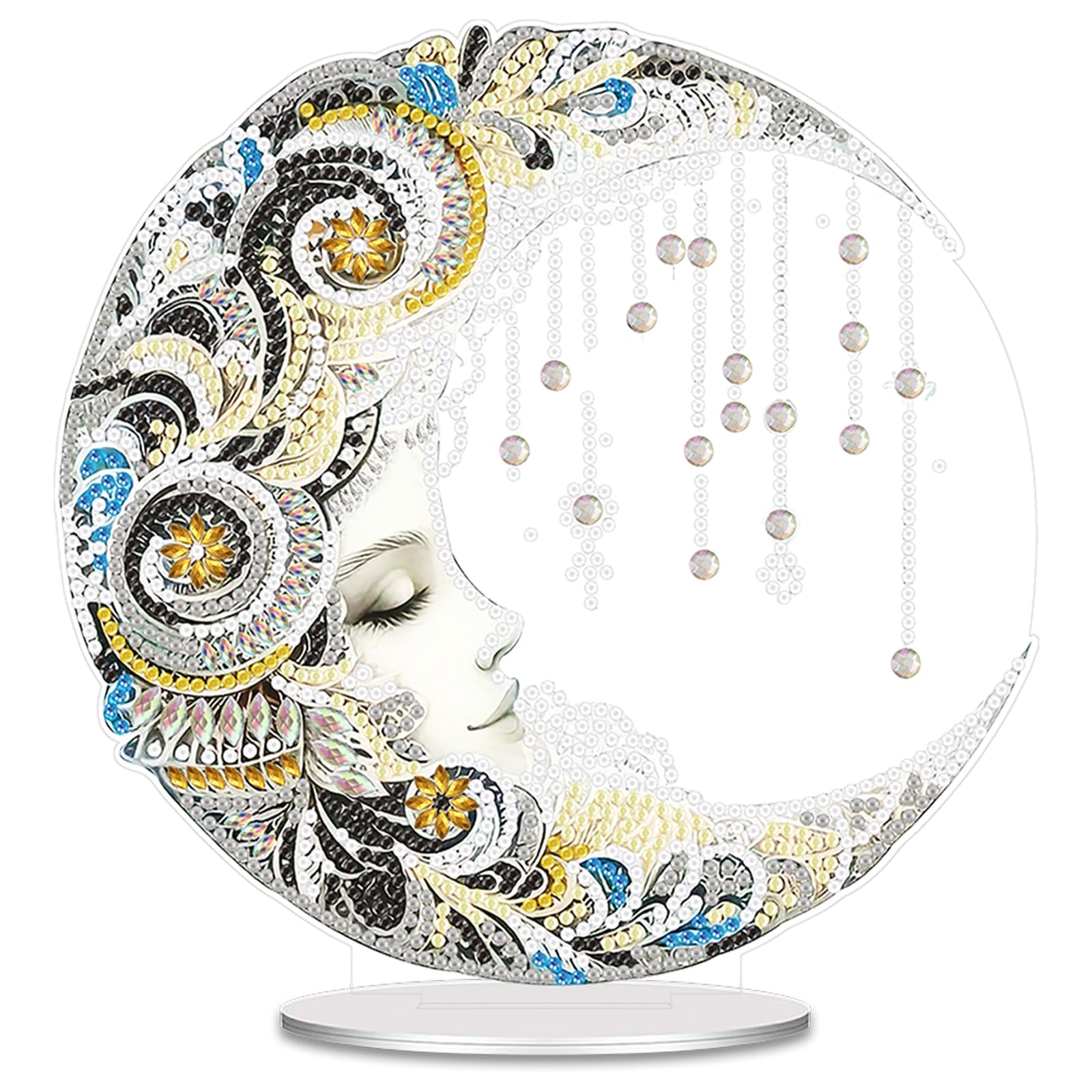 5D Diamond Art Painting Kits for Adults, Diamond Art Tabletop Ornament with Special Shaped Diamonds, DIY Desktop Decor Stand - Festive Holiday Craft Gift(Moon)