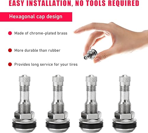 Miniatura 5 de Ziciner 4 vástagos de válvula de metal TR416, vástagos de válvula de alta presión para montaje exterior para orificio de llanta de 0.453 pulgadas de