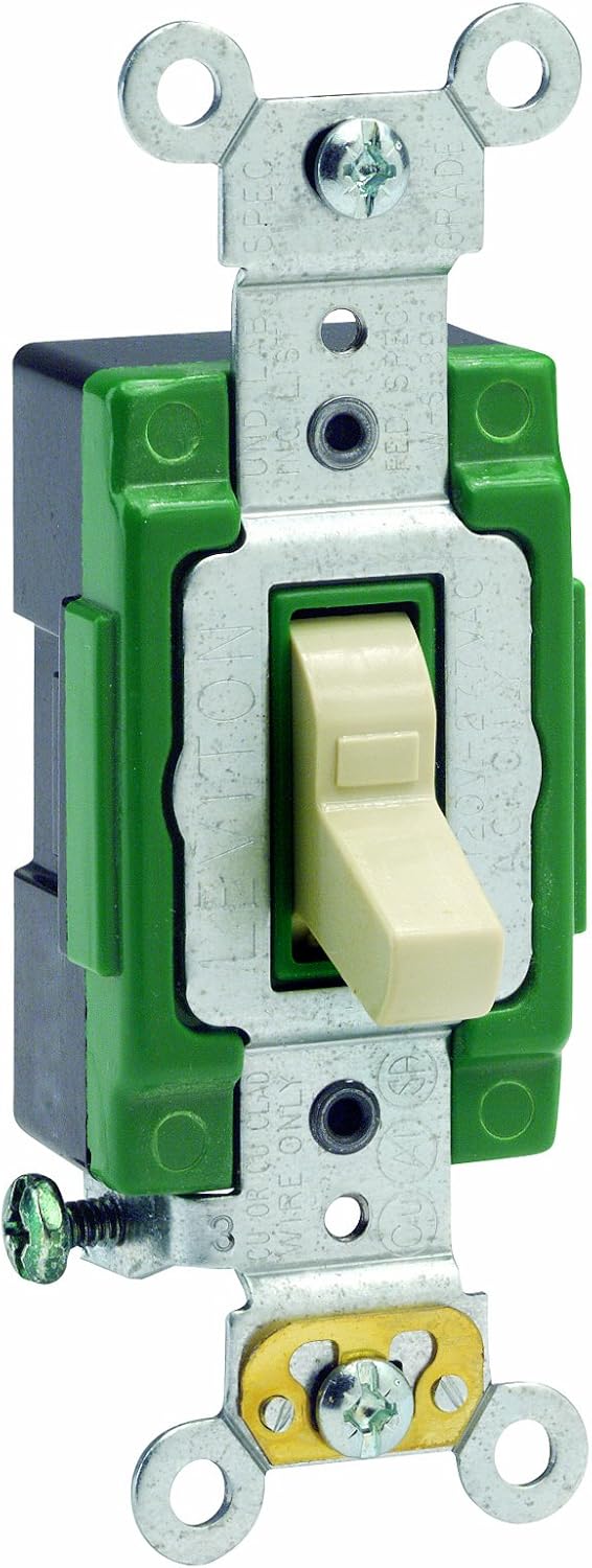 Leviton 3031-LHI 30 Amp, 120 Volt, Toggle Lighted Handle, Illuminated Off Single-Pole AC Quiet Switch, Extra Heavy Duty Grade, Self Grounding, Ivory
