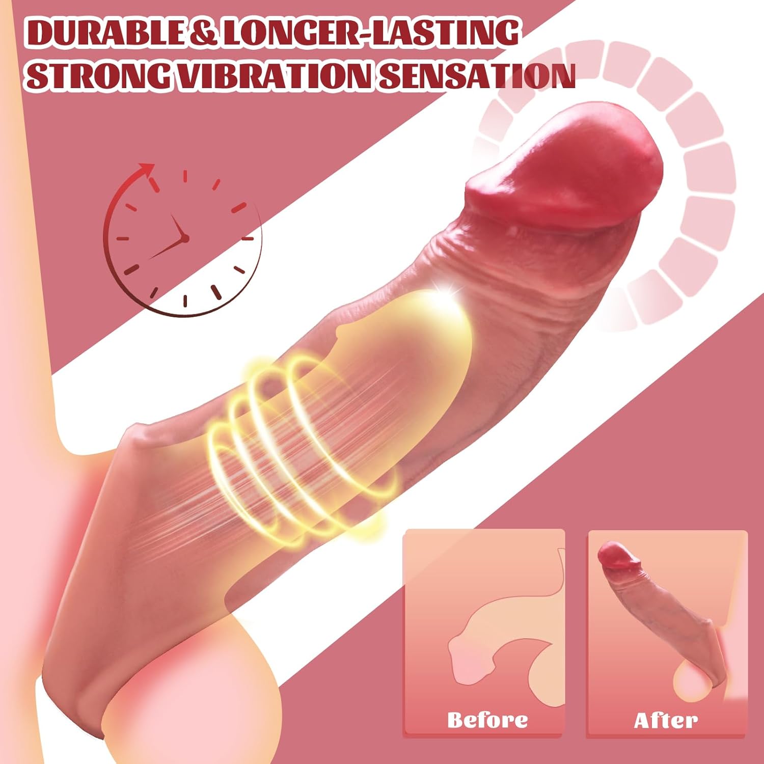 Reproduction Ultra Soft Silicone Penis Sleeve Extender Bundle - Realistic Lifelike Vibrating Dildo, and Cock Ring Enlarger Set with Remote Control - 9 Modes, Reusable, for Men and Couples