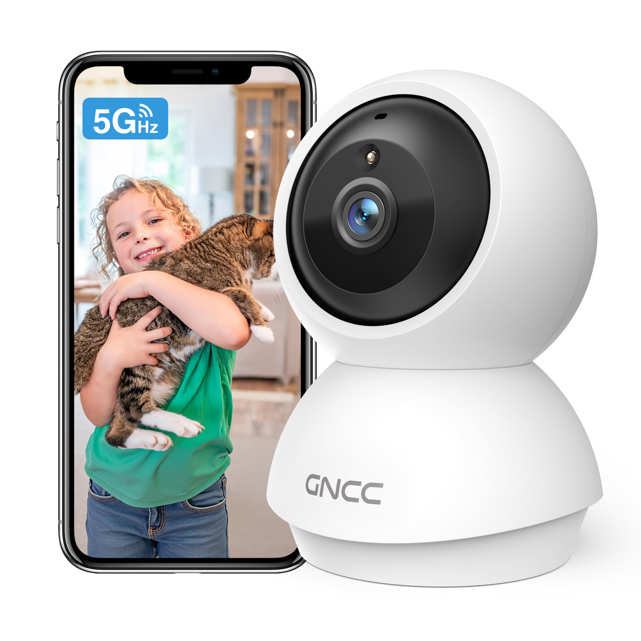 GNCC Indoor Security Camera, 2K Cameras for Home Security with Motion Detection, Baby/Pet Camera with Phone App, Night Vision, 2-Way Audio, Compatible with Alexa & Google, 2.4/5GHz WiFi, 1 Pack