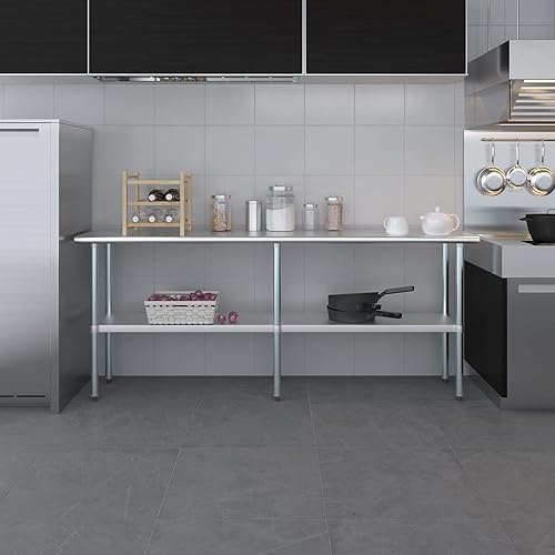 Vista 140 de AmGood Mesa de trabajo de acero inoxidable de 18 pulgadas x 36 pulgadas Mesa de preparación de alimentos de cocina de metal NSF